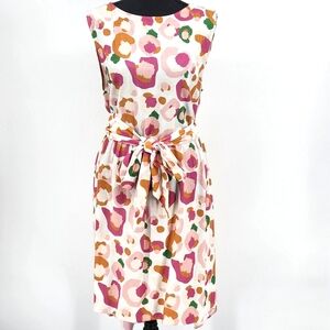 Emily McCarthy Dress Size XL Pink Candy Cheetah Leopard Print Linen Blend Belted